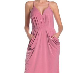 BCBGeneration Drape Pocket Wrap Midi Pink Dress. S